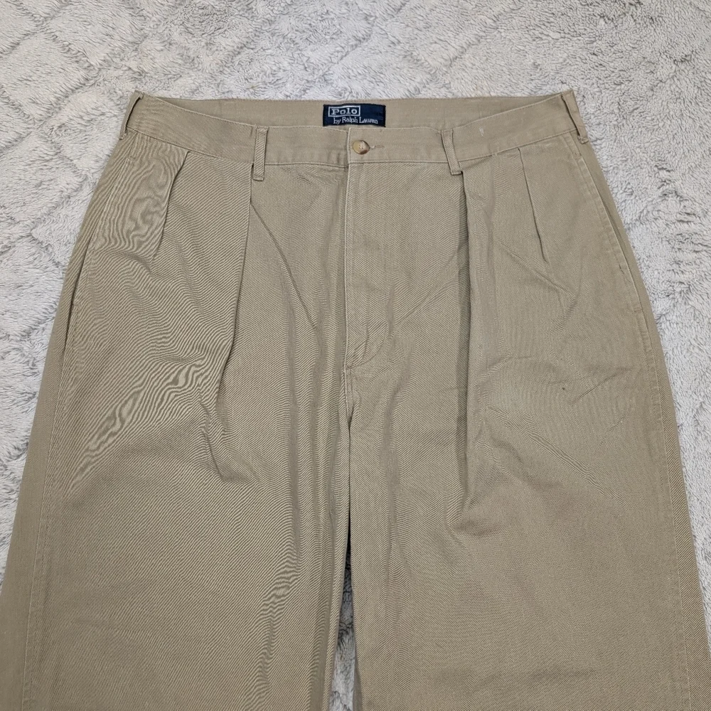 Vtg Polo Ralph Lauren Pants Mens 34x31 Beige Chino Pleated Cotton Twill 90s Prep